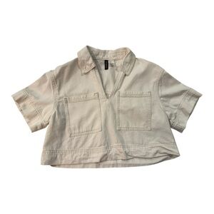 DIVIDED White Denim Crop Top